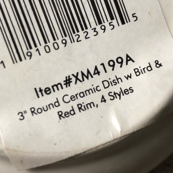 3” Round Ceramic Dish w Bird & Red Rim - Picture 4 of 6